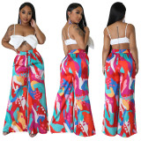 Casual Graphic Print Wide-leg Pants with Pockets