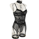 Large Mesh Splicing with Steel Ring Hanging neck and leg ring underwear