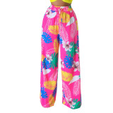 Casual Graphic Print Wide-leg Pants with Pockets