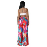 Casual Graphic Print Wide-leg Pants with Pockets