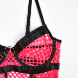 Large Mesh Splicing with Steel Ring Hanging neck and leg ring underwear
