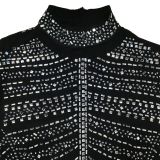 Solid Color Beaded Mesh See-Through Long Sleeve Dress