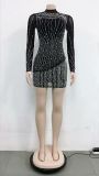 Women's Long Sleeve Beaded Mesh See-Through Dress