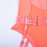 Women Sexy Bodysuit Mesh Straps Patchwork Halter Neck With Leg Rings Lingerie