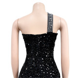 Fashion Solid Color Beaded Sequin Sleeveless Maxi Dress