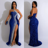 Fashion Solid Color Beaded Sequin Sleeveless Maxi Dress