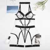 Large Mesh Splicing with Steel Ring Hanging neck and leg ring underwear