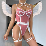 Large Mesh Splicing with Steel Ring Hanging neck and leg ring underwear