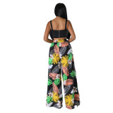 Casual Graphic Print Wide-leg Pants with Pockets