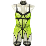 Large Mesh Splicing with Steel Ring Hanging neck and leg ring underwear