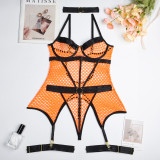 Large Mesh Splicing with Steel Ring Hanging neck and leg ring underwear