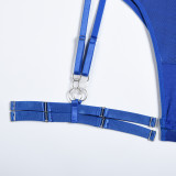 Women Sexy Bodysuit Mesh Straps Patchwork Halter Neck With Leg Rings Lingerie