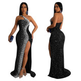 Fashion Solid Color Beaded Sequin Sleeveless Maxi Dress