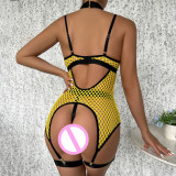 Large Mesh Splicing with Steel Ring Hanging neck and leg ring underwear