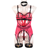 Large Mesh Splicing with Steel Ring Hanging neck and leg ring underwear