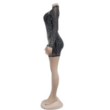 Women's Long Sleeve Beaded Mesh See-Through Dress