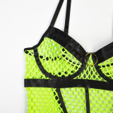Large Mesh Splicing with Steel Ring Hanging neck and leg ring underwear