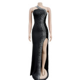 Fashion Solid Color Beaded Sequin Sleeveless Maxi Dress