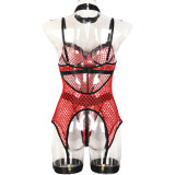 Large Mesh Splicing with Steel Ring Hanging neck and leg ring underwear