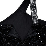 Fashion Solid Color Beaded Sequin Sleeveless Maxi Dress