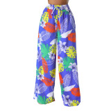 Casual Graphic Print Wide-leg Pants with Pockets