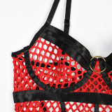 Large Mesh Splicing with Steel Ring Hanging neck and leg ring underwear