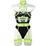 Women Sexy Bodysuit Mesh Straps Patchwork Halter Neck With Leg Rings Lingerie