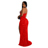 Fashion Solid Color Beaded Sequin Sleeveless Maxi Dress