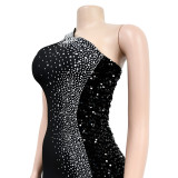Fashion Solid Color Beaded Sequin Sleeveless Maxi Dress