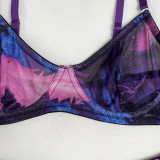 Tie-Dye Mesh Sexy Lingerie Set with 5 Pieces, including Gloves and Mesh Thigh-High Stockings