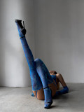 Tie-Dye Mesh Sexy Lingerie Set with 5 Pieces, including Gloves and Mesh Thigh-High Stockings
