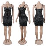 Sexy Fit Beaded Lace-Up Dress