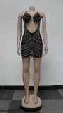 Sexy Bodycon Dress with Rhinestone and Fringe Detailing, featuring Sheer Panels and Diamond Embellishments