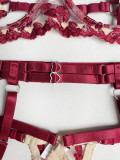 Fashionable Dual-Color Spliced Strap Lingerie 5-Piece Set