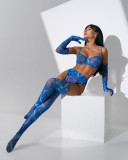Tie-Dye Mesh Sexy Lingerie Set with 5 Pieces, including Gloves and Mesh Thigh-High Stockings