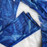 Tie-Dye Mesh Sexy Lingerie Set with 5 Pieces, including Gloves and Mesh Thigh-High Stockings