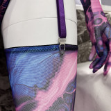 Tie-Dye Mesh Sexy Lingerie Set with 5 Pieces, including Gloves and Mesh Thigh-High Stockings