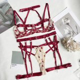 Fashionable Dual-Color Spliced Strap Lingerie 5-Piece Set