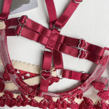 Fashionable Dual-Color Spliced Strap Lingerie 5-Piece Set