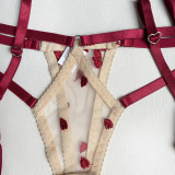 Fashionable Dual-Color Spliced Strap Lingerie 5-Piece Set