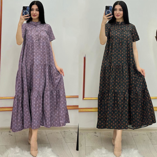 Fashion Digital Printed Loose Short Sleeve Swing Dresses