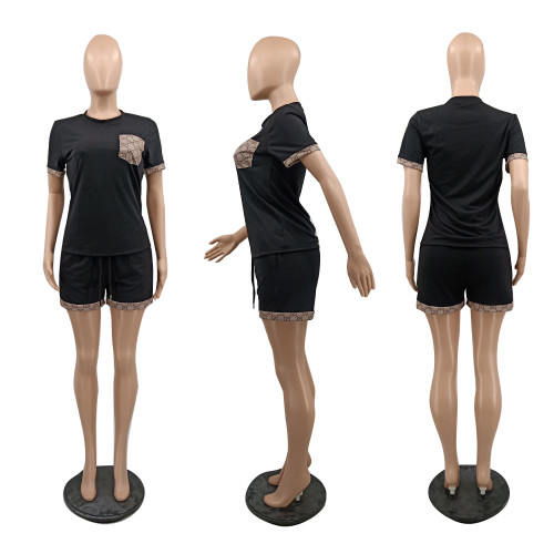 Casual Cotton Short Sleeve Printed Stitching Two-piece Set