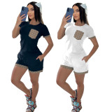 Casual Cotton Short Sleeve Printed Stitching Two-piece Set