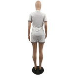 Casual Cotton Short Sleeve Printed Stitching Two-piece Set
