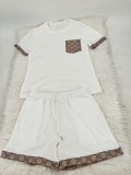 Casual Cotton Short Sleeve Printed Stitching Two-piece Set