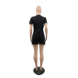 Casual Cotton Short Sleeve Printed Stitching Two-piece Set