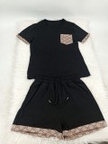 Casual Cotton Short Sleeve Printed Stitching Two-piece Set