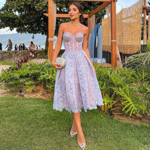 Sexy Strapless Embroidery Lace Dress