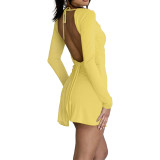 Sexy Backless Bandage Slit Long Sleeve Swing Party Dress