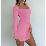 Sexy Backless Bandage Slit Long Sleeve Swing Party Dress